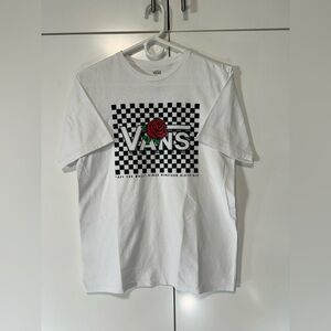 Vans Off The Wall Checkerboard Rose White Graphic T-Shirt Crew Neck Kids X-Large